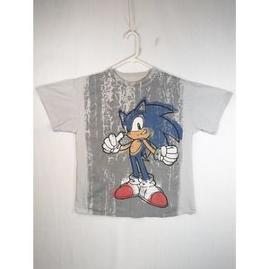 Sega Sonic the Hedgehog Mens L Front All Over Print Graphic T-Shirt Gray